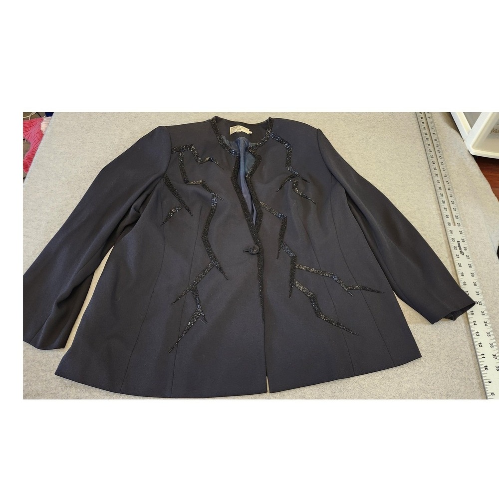 Louise Ricci Jacket Womens 24 Black Beaded Evening Blazer Formal Plus Size